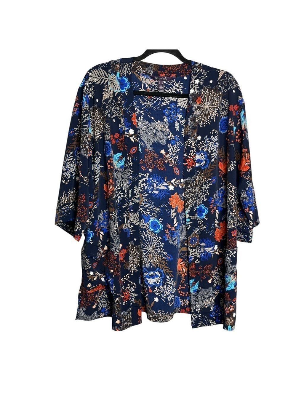 Long Tall Sally Kimono Open Front Cardigan Floral Long Line with pockets, size 6